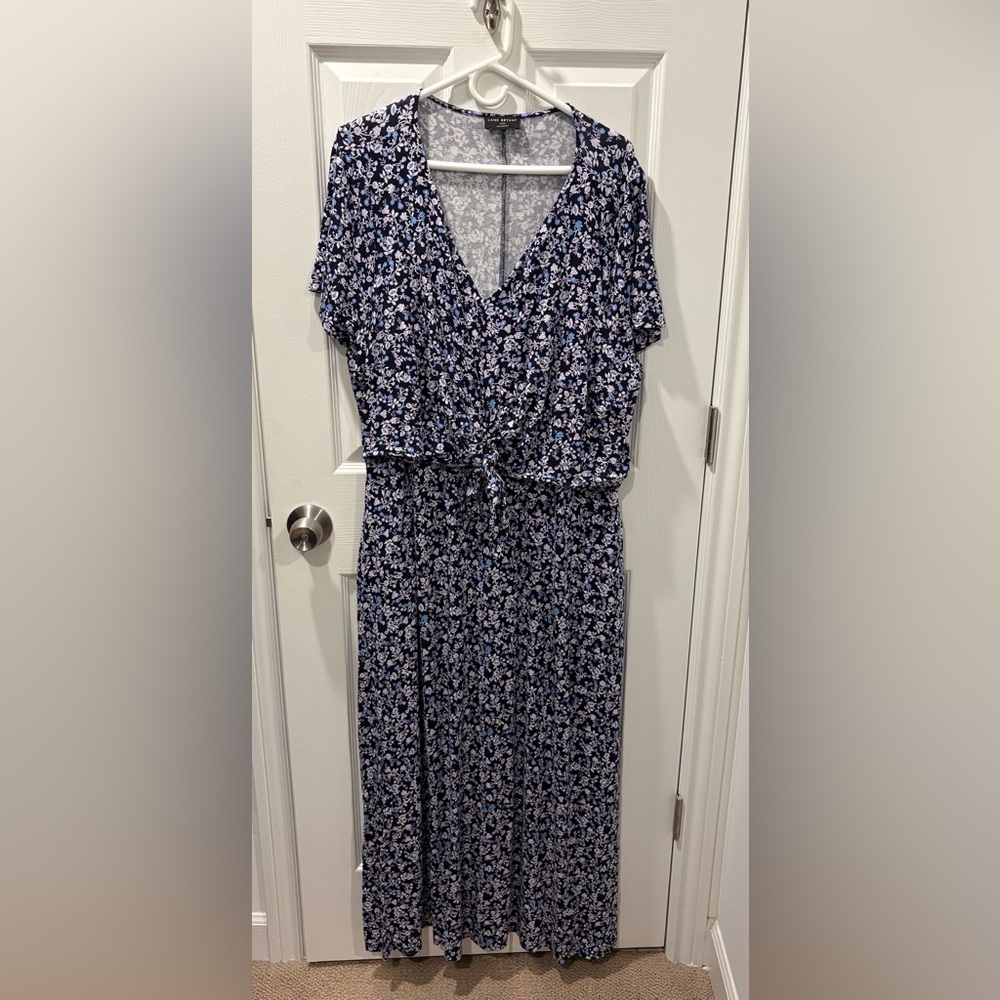Lane Bryant Blue & Purple Floral V Neck Waist Knot Jersey Maxi Dress Size 22/24 - Picture 3 of 6